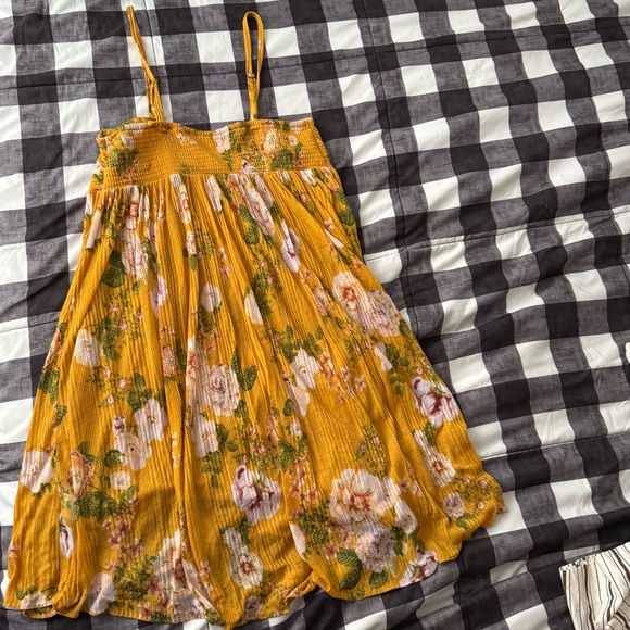 FREE PEOPLE Tunic MIRAGE Convertible Top Dress Floral Hi Lo Smocked Mustard - Picture 7 of 9